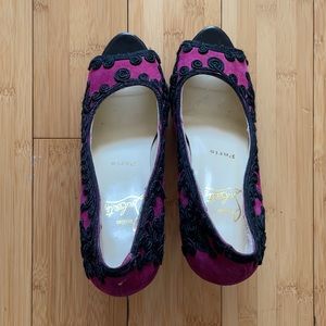 Christian Louboutins-Suede Platform Peeptoes
